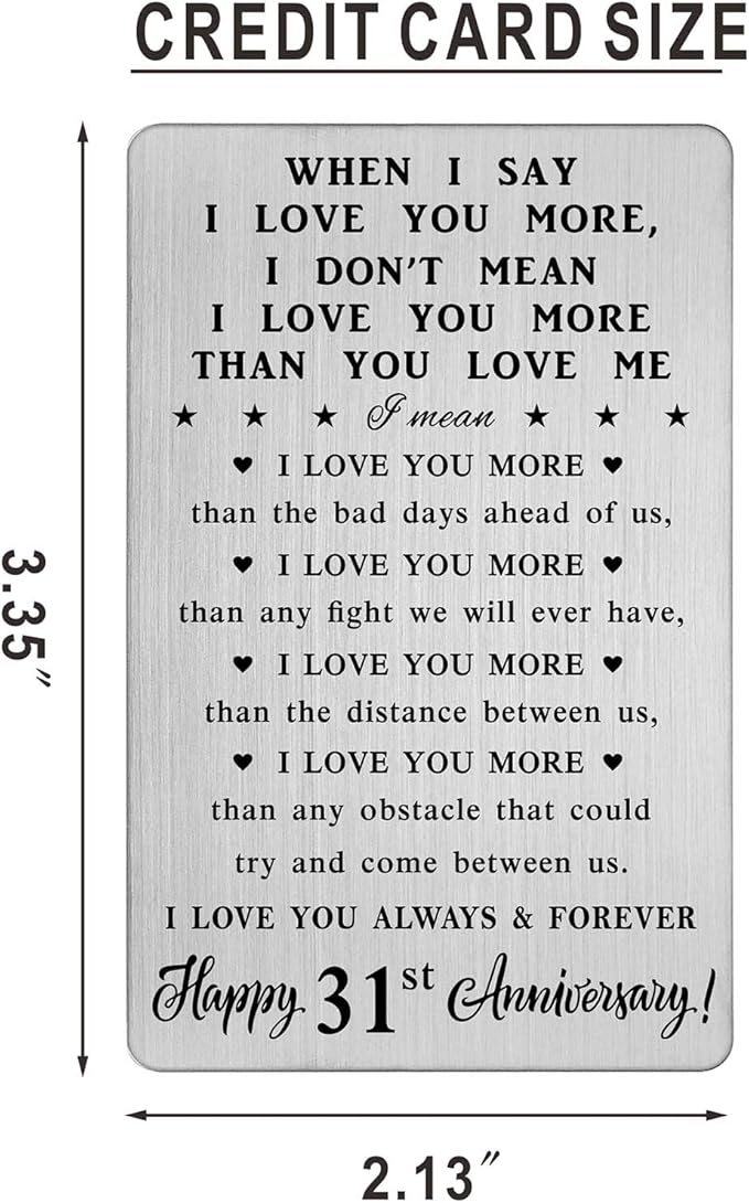 CPLJW 31st Anniversary Wallet Card Gifts for Husband, 31 Year Anniversary Steel Gifts for Men, Happy 31st Anniversary Romantic Gifts for Him