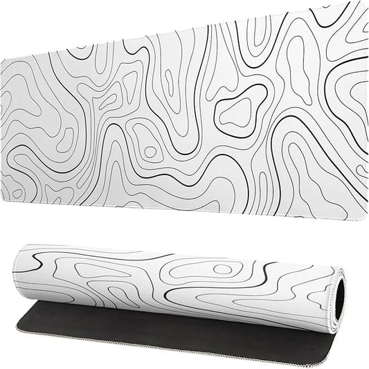 Extended Gaming Mouse Pad, Large Gaming Mouse Waterproof with Stitched Edges, Non-Slip Desktop Pad for Home and Office, Level Up Your 31.5x11.8 Inch… (White Topographic)