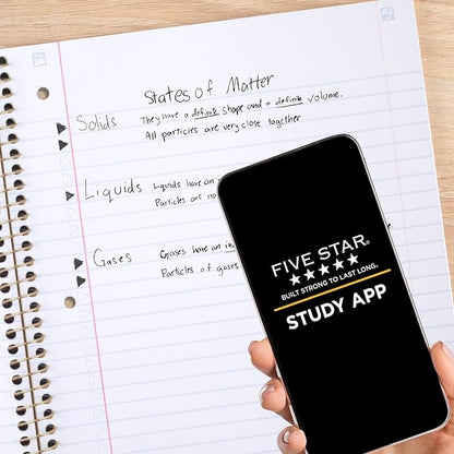 Five Star Spiral Notebook + Study App, 1 Subject, Wide Ruled, 8" x 10-1/2", 80 Sheets, Pastel Tie Dye (930210F-ECM)