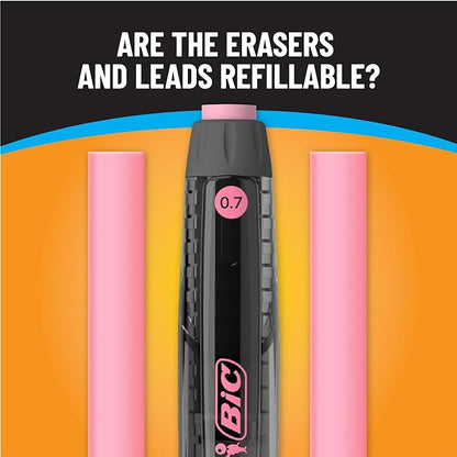BIC Break Resistant Mechanical Pencils with Erasers, No. 2 Medium Point (0.7mm), 4-Count Pack Pencils for School or Office Supplies, Lead and Eraser Refills