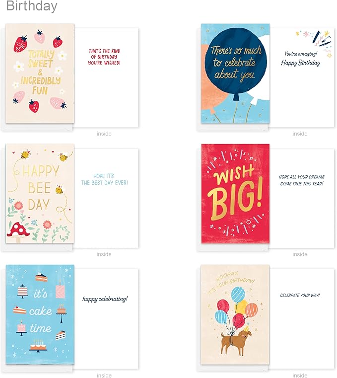 American Greetings 25-Count Birthday Card Assortment with Envelopes, Seals, and Storage Box (Wish Big)