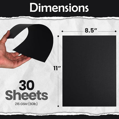 SANZIX 30 Sheets Black Cardstock Paper 8.5 x 11 80lb/216 GSM Heavyweight Printer Paper for DIY Cards, Scrapbook, Calligraphy & Crafts | Card Stock for Drawing, Invitations, Menus & Decorations