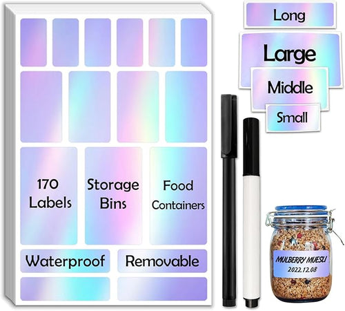 170Pcs Laser Removable Labels for Jars,for Storage Bins,for Food Containers with 2 Liquid Chalk Marker(Laser)