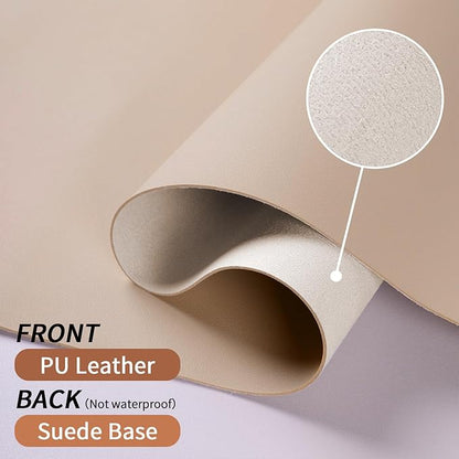 Leather Desk Pad, Large Mouse Pad, Leather Desk Blotter, Non-Slip Desk Pad Protector, Office Desk Pad, Waterproof Desk Mat for Home Office and Decor - Beige (35.4×15.7 Inches)