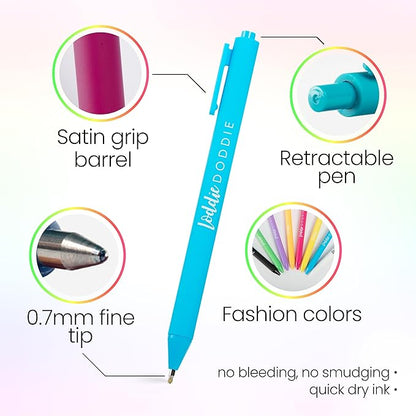 Loddie Doddie Gel Pens - 8-Pack 0.7 mm Medium Point Retractable, No Bleed, Smooth Writing Neon Ink for Journaling & Note Taking