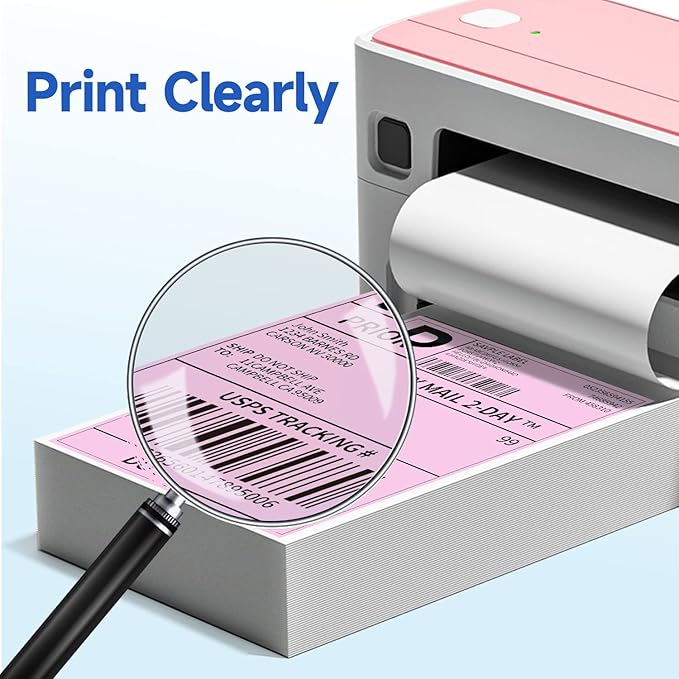 Phomemo 241bt Labels - Packs of 500 4X6 Per Fan-Fold Thermal Labels Compatible with Phomemo 241bt, D520BT, B246D Label Printer, Shipping Label for Bussines, Home, Office, Commercial Grade, Pink