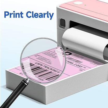 Phomemo 241bt Labels - Packs of 500 4X6 Per Fan-Fold Thermal Labels Compatible with Phomemo 241bt, D520BT, B246D Label Printer, Shipping Label for Bussines, Home, Office, Commercial Grade, Pink