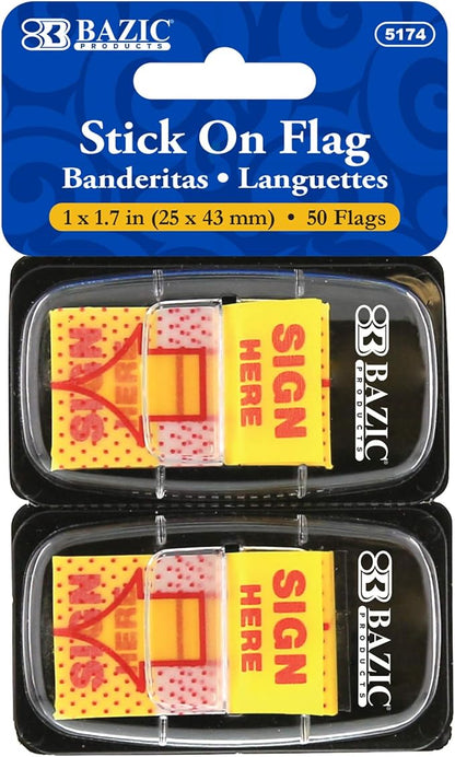 BAZIC Neon Page Markers Dispensers 1x1.7 Sign Here Neon Colored PET Arrow Flag Index Tabs, Page Bookmarks File Tab (50 Flags/Pack), 288-Packs