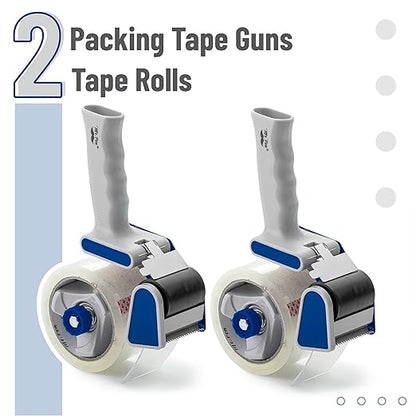 Mr. Pen - 2-Inch Tape Dispenser Gun, 2 Pack with 2 Rolls, Blue Heavy Duty Tape Gun for Packing Boxes, Moving