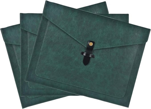 Green Leather File Folder Letter Size, File Organizer, Important Document Folders with Pockets, Document Organizer, Laptop Sleeve Notebook Case, Paper Storage, A4 Envelopes Filing Folder 3PCS
