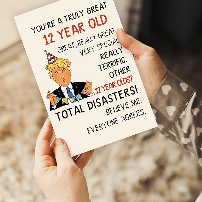 Happy Trump 12th Birthday Card for Boys Girls, Funny 12 Year Old Birthday Gifts for Daughter Son, Humor 12 Bday Decorations for Him Her