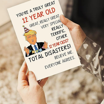 Happy Trump 12th Birthday Card for Boys Girls, Funny 12 Year Old Birthday Gifts for Daughter Son, Humor 12 Bday Decorations for Him Her