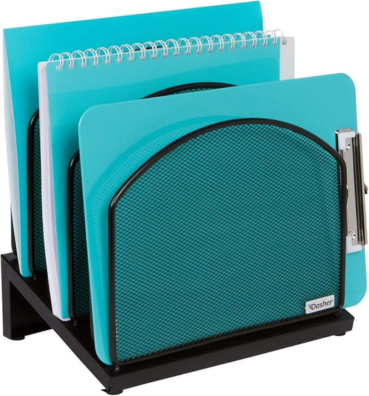Dasher Products Inclined File Sorter Desk Organizer - File Rack with 5 Upright Sections for Documents, Binders, Folders, Clipboards, and More. Desktop Organization for Home, Office, School, and Store