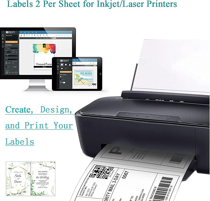 Half Sheet Shipping Labels Half Page Label Address Mailing Postage Labels, Laser & Inkjet Printer Compatible, 5126/8126 (100 Sheets, 200 Labels)