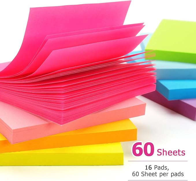 Early Buy 16 Pads Sticky Notes 8 Bright Color Self-Stick Notes 3 in x 3 in, 60 Sheets/Pad