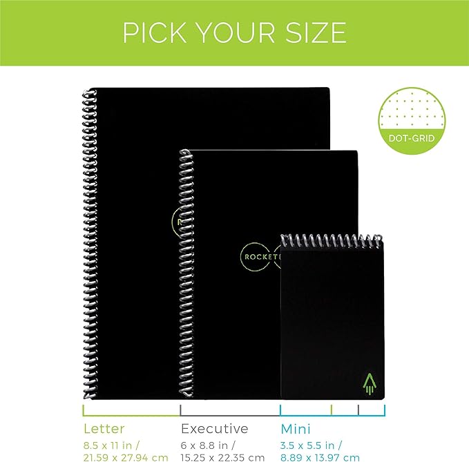 Rocketbook Smart Reusable Notebook Set - Dot-Grid Eco-Friendly Notebook with 2 Pilot Frixion Pens & 2 Microfiber Cloths Included - Midnight Blue Covers, Executive (6" x 8.8”) & Mini Size (3.5" x 5.5")