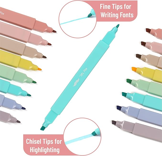 Mr. Pen- Dual Tip Aesthetic Highlighters, 8 pcs, Fine & Chisel Tips, Pastel Colors, Cute Highlighters Assorted Colors, Bible Highlighters and Pens No Bleed Highlighters for Bible Pages No Bleed