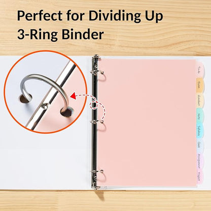 Sooez 8-Tab Durable Plastic Write & Erase Big Tab Dividers for 3 Ring Binder, Aesthetic Cute Pastel Binder Dividers for Student, Teacher, Office, Home Organizers, 3 Sets, Muted
