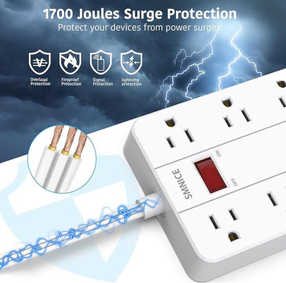Power Strip with USB,Surge Protector Flat Plug with 8 Widely Spaced Outlets and 6 USB Ports(1 USB C), 5ft Extension Cord Wall Mountable Phone Tablet Laptop Computer Multiple Devices