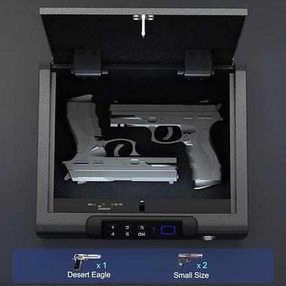 Gun Safe,Biometric Gun Safe for Pistols 3-Ways unlock Fingerprint Digital PIN Key Unlock with Voice, Lock box for Cloakroom living room Bedroom Nightstand and Car BILLCONCH