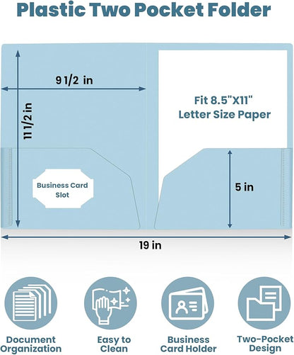 SUNEE 2 Pocket Folders (24 Pack, Pastel Colors) Heavy-Duty Plastic Folders with Pockets, Fit 8.5x11 Letter Size Paper, 2-Pocket File Folders for Kids, Home, School, Office