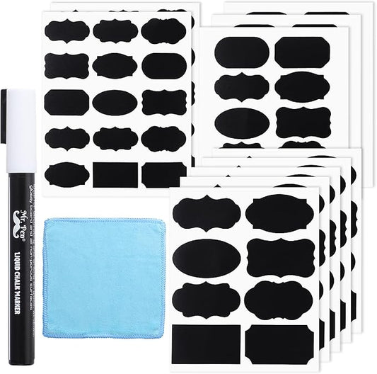 Mr. Pen- Chalkboard Labels, 500 pcs, Assorted Shapes, White Chalk Marker and Small Towel, Labels for Storage Bins and Jars