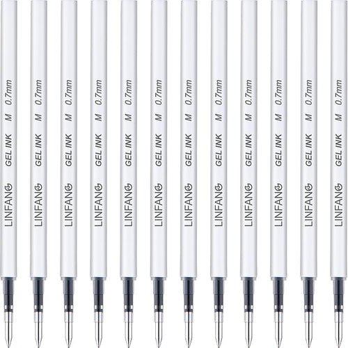 Black Gel Pens Refills, 12 Pack Retractable Gel Ink Pen Refills Bulk, Medium Point 0.7mm Tip Smooth Writing Quick Dry Gel Pen Refills for Journaling Writing School Office Supplies (12 Black 0.7mm)