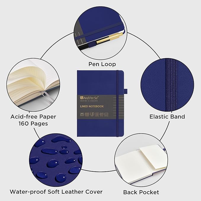 A5 Lined Journal and Pen Set, Hardcover Notebook with Pen, 160 Pages 100gsm Thick Ruled Paper for for Women Men Work Business School or Home Writing, 5.7'' x 8'' (Royal Blue)