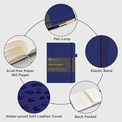A5 Lined Journal and Pen Set, Hardcover Notebook with Pen, 160 Pages 100gsm Thick Ruled Paper for for Women Men Work Business School or Home Writing, 5.7'' x 8'' (Royal Blue)