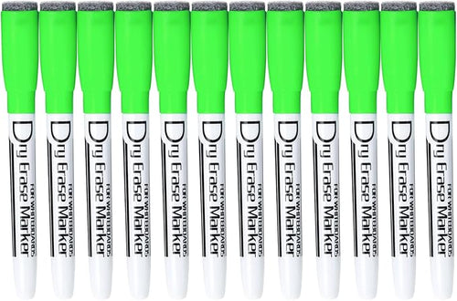 Volcanics Magnetic Dry Erase Markers With Eraser Cap Whiteboard Markers Low Odor Fine Tip Whiteboard Pens for Kids,Thin Box of 12, Green