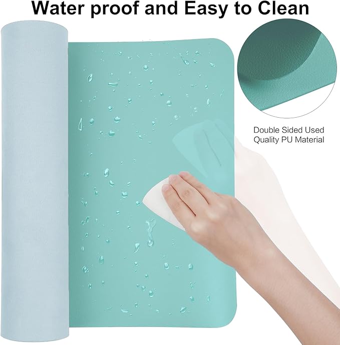 Boutilon Leather Desk Pad,47"x 24"XXX Large Business Desk Pad,Waterproof Student Study Desk Mat Protector Writing Pad for Keyboard and Mouse in Home Office Accessories(XXXL-Bright Blue)