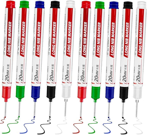 10 Pcs Long Head Deep Hole Marker - Long Nib Marker, Multi-purpose Deep Hole Marker Pens, Quick Dry Waterproof Colorful Carpenter Pen Markers for Construction Bathroom Woodworking