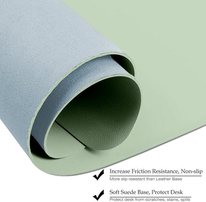 ‎Boutilon Leather Desk Pad 35"x 17" Non-Slip Mouse Pad,Office Desk Mat,Waterprooft PU Leather Desk Blotter,Desk Pad Protector,Desk Writing Pad for Home Office Decor (L-Green,35"x 17")