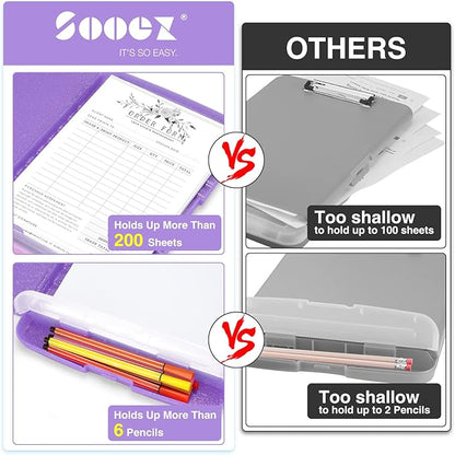 Sooez Glitter Clipboard with Storage, High Capacity Clip Boards 8.5x11 with Pen Holder, Cute Clipboards with Low Profile Clip, Sparkle Plastic Clip Board Case Box for Women & Kids, Side Opening