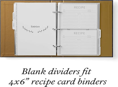 Jot & Mark Blank Recipe Binder Dividers with Tabs | Six Customizable Organizer Dividers for 8.5"x9.5" 3-Ring Binders (Black & White)