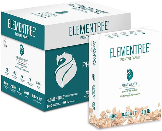 Elementree Sustainable Printer Paper Case, 8.5 x 11 White, 5 Reams, 2500 Sheets of 20lb Printing Paper, Made in the USA (00918C)