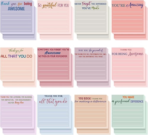 Yinder 24 Pcs Employee Appreciation Sticky Notes Thank You Gifts Bulk Note Pads with Sayings Teacher Gift Mini Pocket Inspirational Notepads for Coworker Office Supply 3 x 3'' (Pastel,Thank)