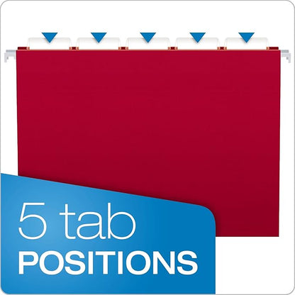 Pendaflex Hanging File Folders, Letter Size, Assorted Colors, 1/5-Cut Adjustable Tabs, 25 Per Box (81663)