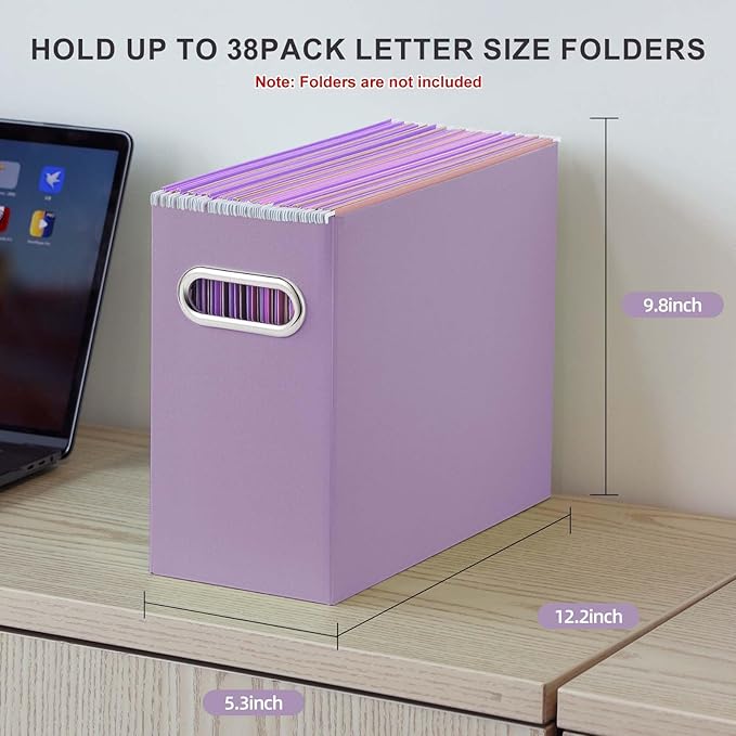 Oterri File Organizer, Small Storage Box, Cardboard File Folder Organizer, Collapsible File Box, Hanging File Organizer for Letter Size, Portable File Box, Only Box (Taro Purple,4 Packs)