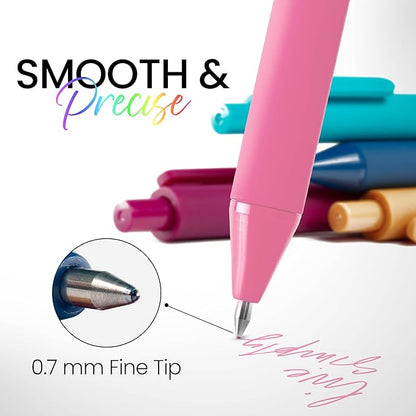 Loddie Doddie Macaron Color Pens for Journaling & Note Taking - 8 Pack 0.7 mm Medium Point Smooth Retractable Pens, No Bleed & Smudge - Pastel Colored