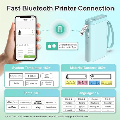 Nelko Label Maker Machine with Tape, P21 Bluetooth Label Printer, Wireless Mini Label Makers with Multiple Templates for Organizing Office Home, Cyan