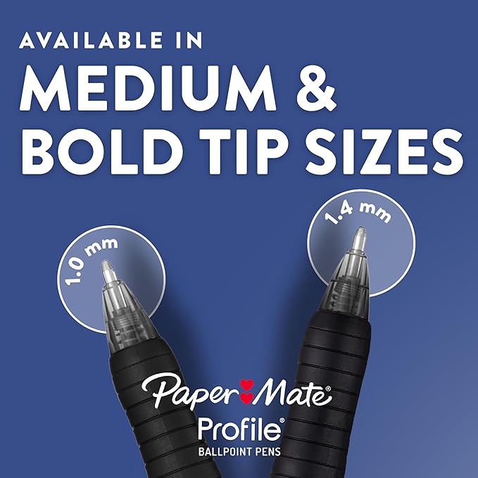 Paper Mate Profile Retractable Ballpoint Pens, Bold Point (1.4mm), Black, 12 Count