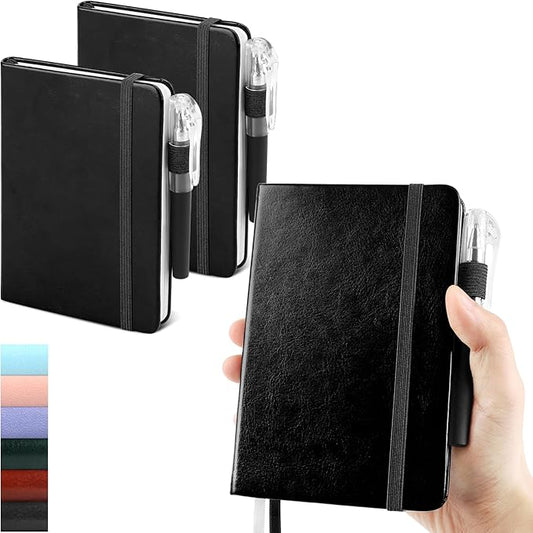 Small Notebook College Ruled, 3 Pack (Black) 3.7x5.7 in Pocket Notebook Journaling Notebooks Mini Hardcover Lined Note Pads with Pens for Work Business Travel and Office Supplies