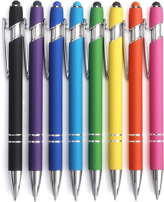 8 Pack Ballpoint Pen 2-in-1 Stylus Retractable Ballpoint Pen with Stylus tip, Metal Stylus Pen for Touch Screens, 1.0 mm Black Ink