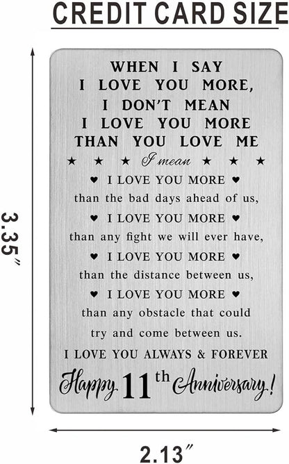 CPLJW 11th 11 Year Anniversary Card Gifts for Him Her, Steel Gifts for Men for 11th Anniversary, Eleventh Wedding Wallet Card Gift