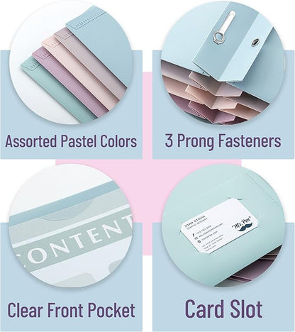 Mr. Pen- Plastic Folders with Clear Front Pocket, 5 pcs, Pastel Colors, File Folders with Fasteners for Documents
