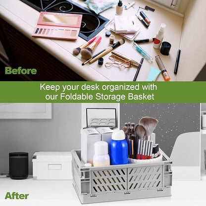 2-Pack Small Pastel Plastic Storage Baskets, Collapsible Crates for Organizing, Space-Saving Mini Bins for Classroom, Kitchen, Office, Bedroom (Green, 9.8" x 6.5" x 3.8")