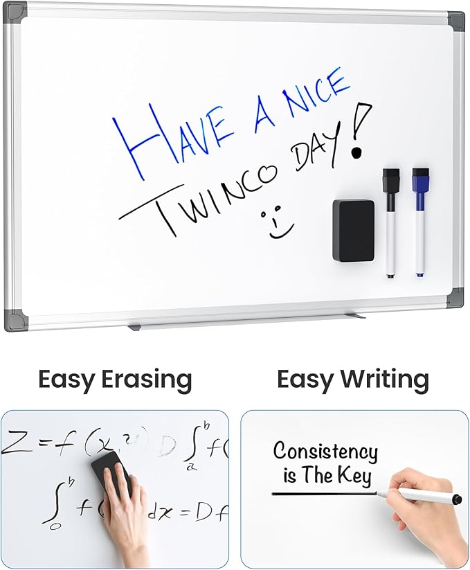 VUSIGN 6PCS Magnetic White Board Kit for Wall 18" x 12", 6 Dry Eraser & 12 Multicolor Markers & 24 Magnetic Pins, Sliver Reinforced Aluminum Frame for Home, School, Office