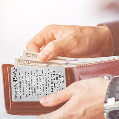 CPLJW 28th Anniversary Wallet Card Gifts for Him, Happy 28 Anniversary Romantic Gifts for Her