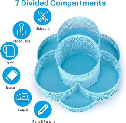 Pen Holder for Desk, Rotating Pencil Holder, Cup Holder for Desk Office Pen Organizer in Blue